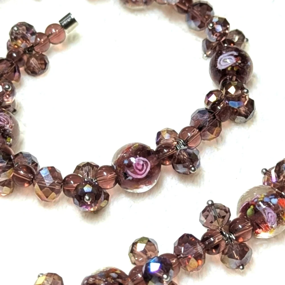Beautiful Vintage Rosey/Mauve Crystal Beaded Necklace 20" Long - Picture 3 of 13